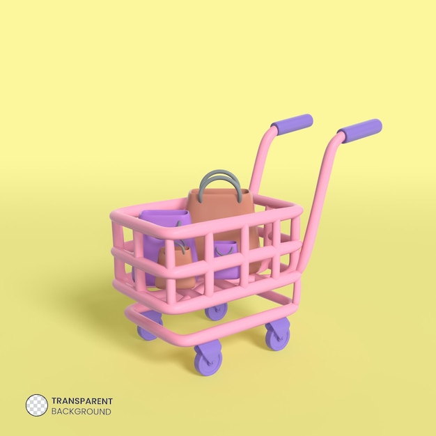 Icono de carrito de compras aislado 3d render ilustración