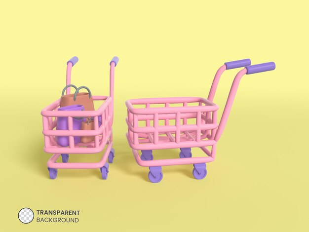 Icono de carrito de compras aislado 3d render ilustración