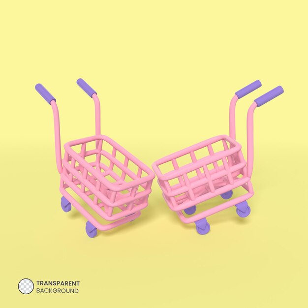 Icono de carrito de compras aislado 3d render ilustración