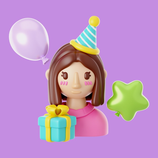Icono de celebración 3D con mujer