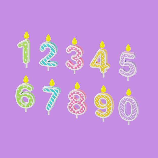Icono de celebración 3D con velas numéricas.
