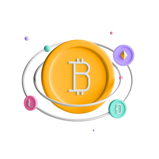 Icono de criptomoneda 3D Ilustración de Bitcoin