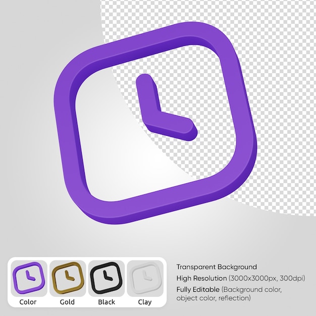 icono cuadrado de tiempo 3d