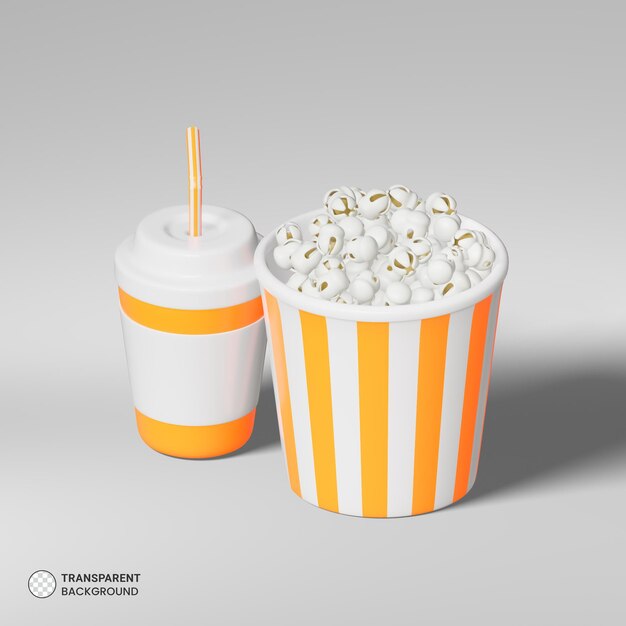 Icono de cubo de palomitas de maíz aislado 3d render ilustración