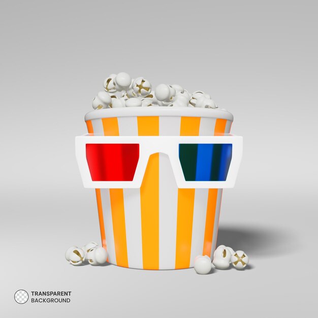 Icono de cubo de palomitas de maíz aislado 3d render ilustración