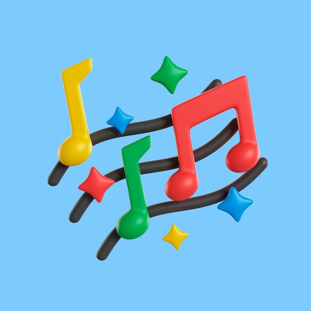 Icono de cumpleaños 3d con notas musicales