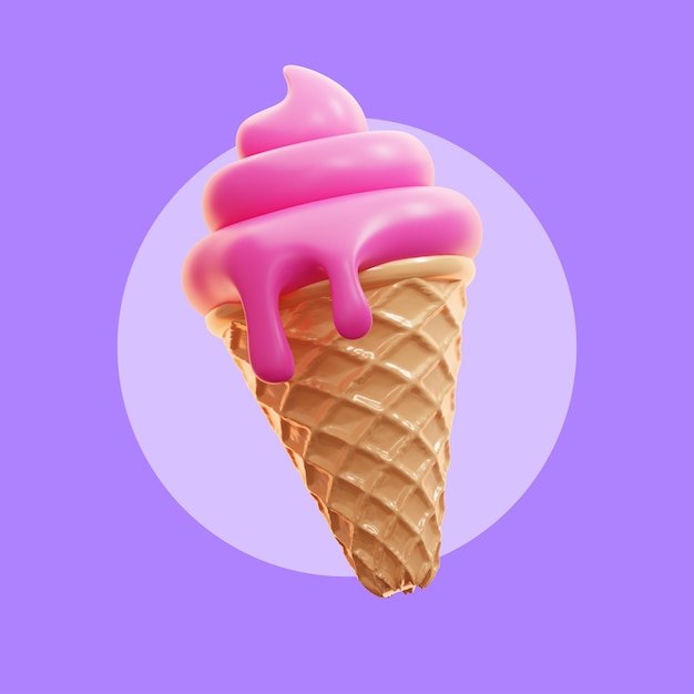 Icono de dibujos animados de cono de helado 3d Ilustración Icono de bebida Icono de comida Vector plano aislado