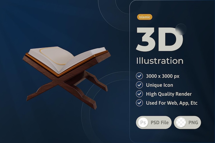 PSD gratuito icono de elemento islámico de ramadán 3d, libro corán