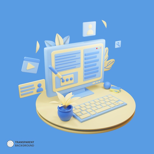 Icono de escritorio de oficina Ilustración de procesamiento 3d aislado