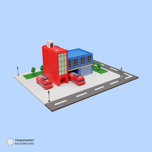 Icono de la estación de bomberos Ilustración de procesamiento 3d aislado