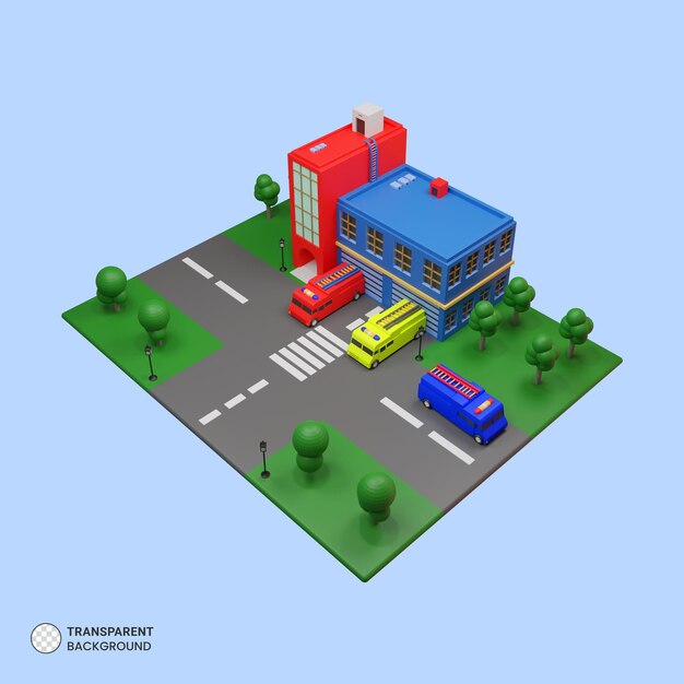 Icono de la estación de bomberos Ilustración de procesamiento 3d aislado