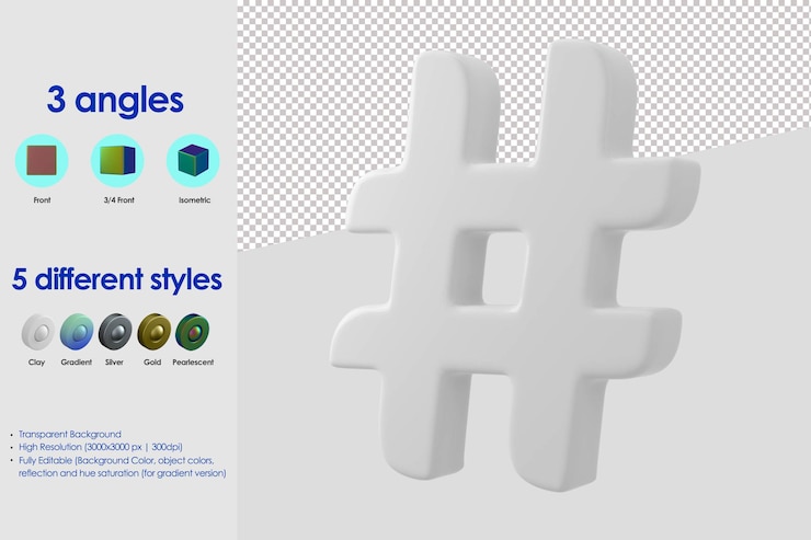 PSD gratuito icono de hashtag 3d