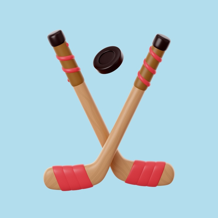 PSD gratuito icono de invierno 3d con palos de hockey.