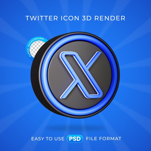 El icono del logotipo de Twitter es una ilustración de renderización 3D aislada