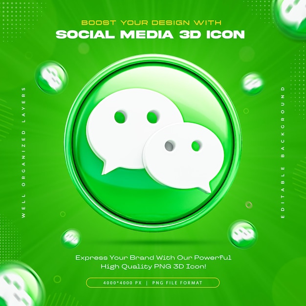 El icono del logotipo de wechat es una ilustración de renderización 3d aislada.