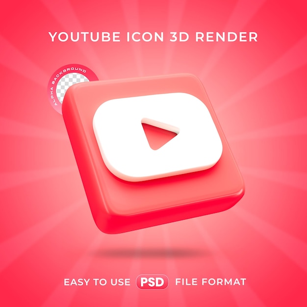 PSD gratuito el icono del logotipo de youtube es una ilustración de renderización 3d aislada