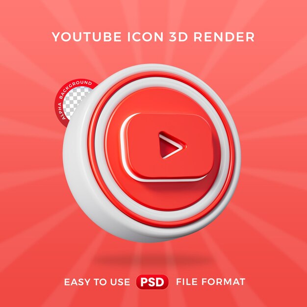 El icono del logotipo de YouTube es una ilustración de renderización 3D aislada