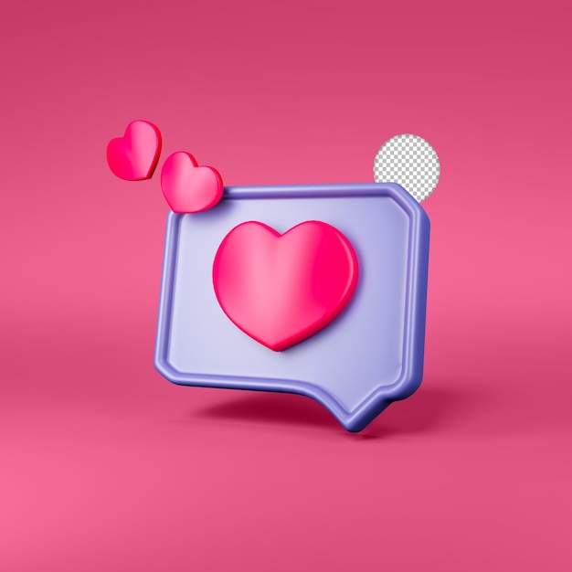 Icono de notificación de mensaje de chat de amor Ilustración de procesamiento 3d aislado