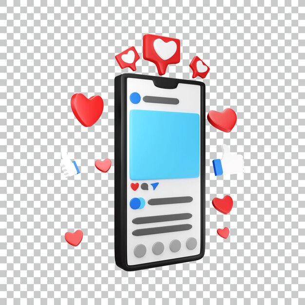 Icono de redes sociales de teléfonos inteligentes Ilustración de procesamiento 3d aislado