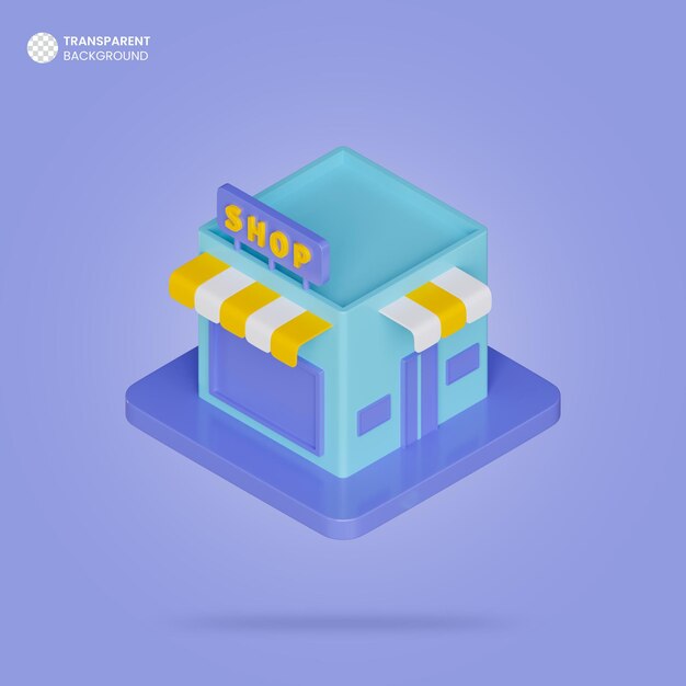 Icono de render 3d isométrico de tienda en línea
