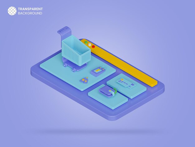 Icono de renderizado 3d isométrico de la página web de compras en línea