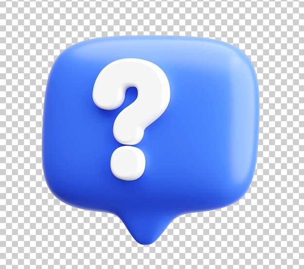 Icono de señal de pregunta 3D en burbuja de habla para ayuda y conocimiento