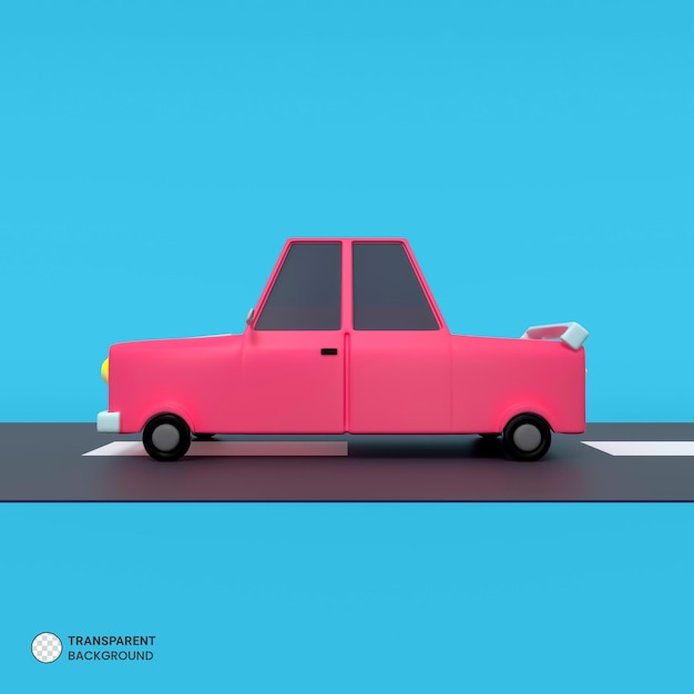 Icono de viaje en coche aislado 3d render ilustración