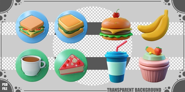 Iconos de alimentos coloridos para la creación de contenido culinario