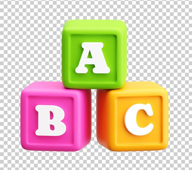 Iconos de bloques de alfabeto 3D ABC para niños y aprendizaje temprano