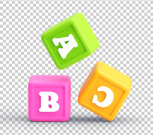 Iconos educativos en pastel 3D de ABC Cubos para niños en edad preescolar