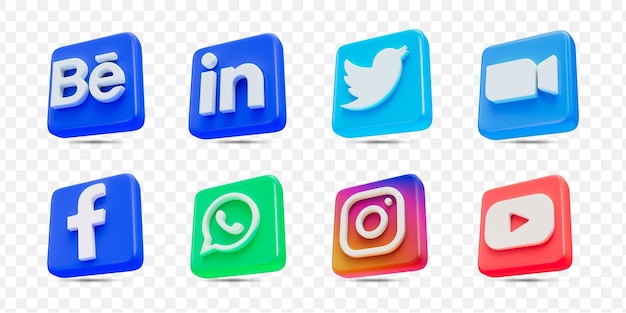 PSD gratuito iconos de logotipo de redes sociales conjunto aislado 3d render ilustración