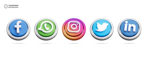 Los íconos de los logotipos de las redes sociales aislados ilustración de renderización 3D