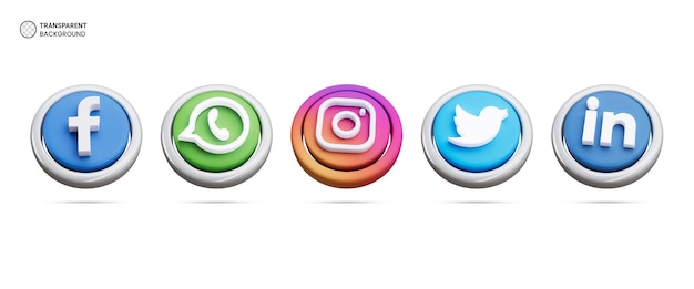 Los íconos de los logotipos de las redes sociales aislados ilustración de renderización 3D