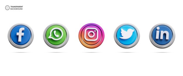 Los íconos de los logotipos de las redes sociales aislados ilustración de renderización 3D
