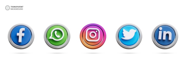 Los íconos de los logotipos de las redes sociales aislados ilustración de renderización 3D