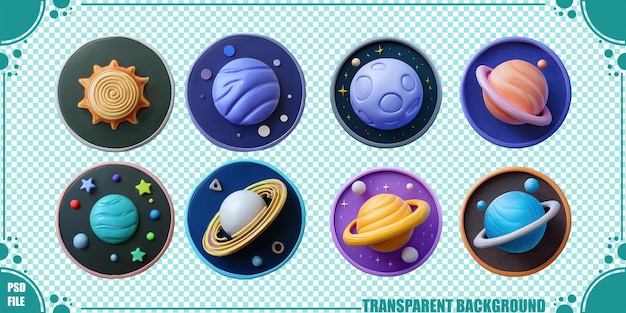 Iconos planetarios coloridos para proyectos creativos