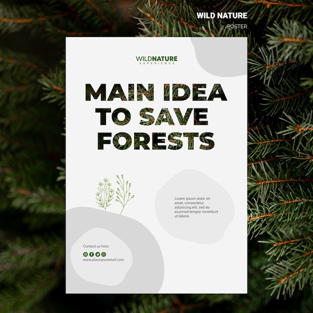 PSD gratuito idea para salvar a los bosques plantilla de volante de naturaleza salvaje