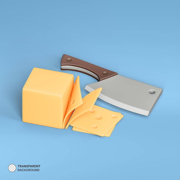 PSD Gratis ikon blok keju dan talenan ilustrasi render 3d terisolasi