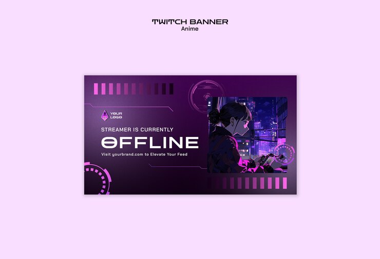 PSD gratuito il banner di twitch dell'anime cyberpunk