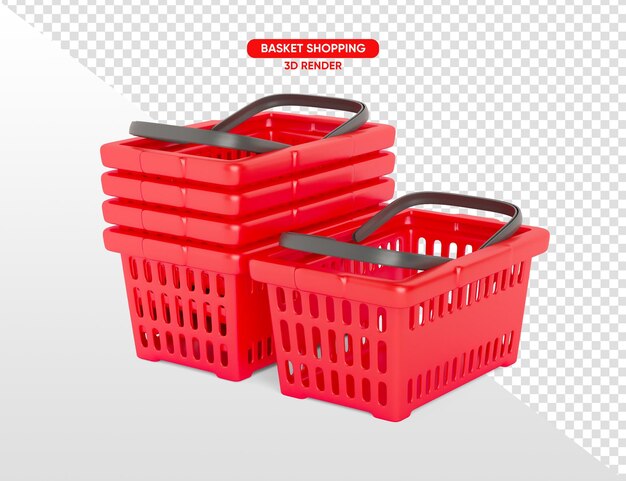 Il cesto del supermercato rosso 3d rende realistico su sfondo trasparente