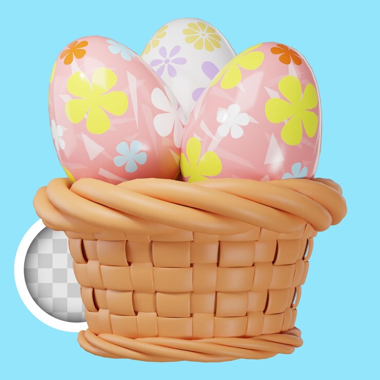 PSD gratuito il cesto delle uova carine di pasqua