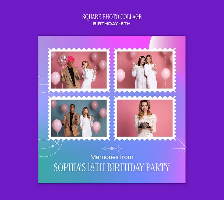 PSD gratuito il collage di foto del diciottesimo compleanno di sophia