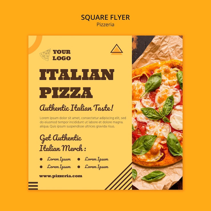 PSD gratuito il modello del volantino quadrato della deliziosa pizzeria