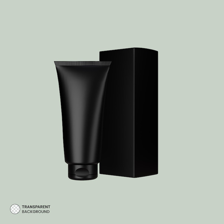 PSD gratuito il tubo crema nero con l'icona della scatola ha isolato l'illustrazione di rendering 3d