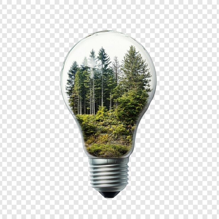 PSD gratuito illuminando la natura una foresta all'interno di una lampadina