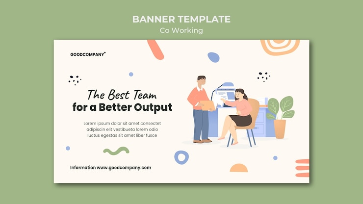 PSD Gratis illustrated co-working banner template