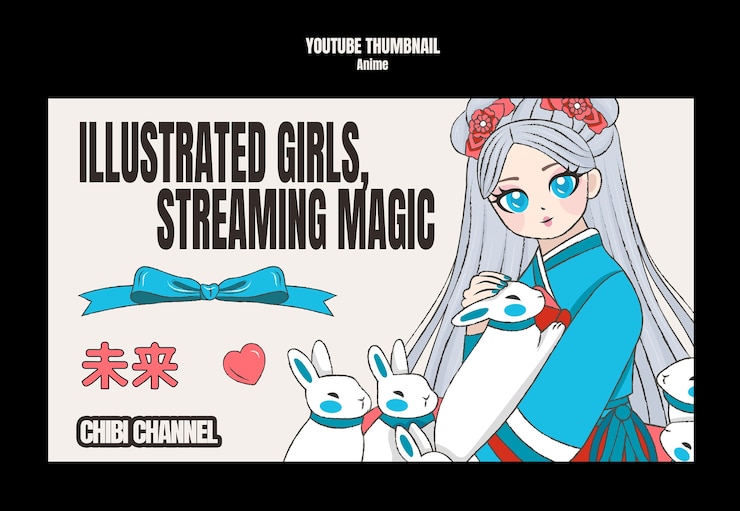 PSD Gratis illustrated girls streaming magic anime youtube thumbnail