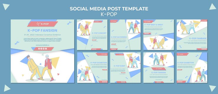 PSD Gratis illustrated k-pop instagram posts template