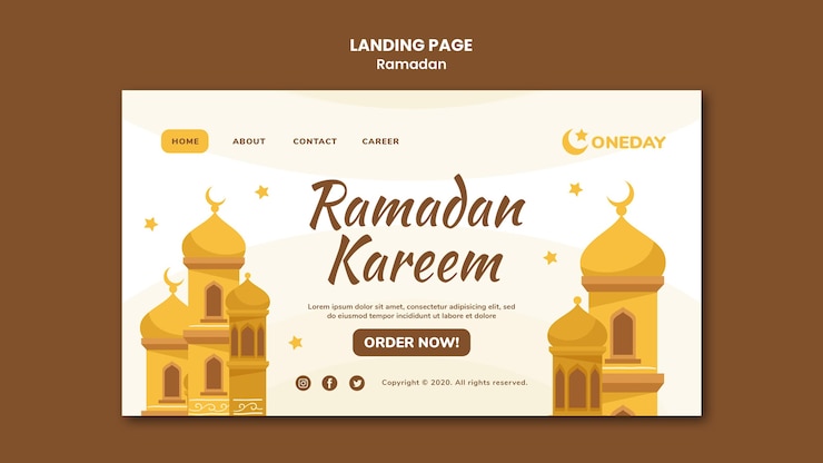 PSD Gratis illustrated ramadan landing page