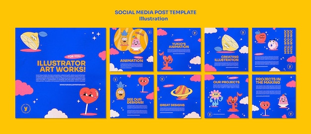 Illustratie concept social media post collectie